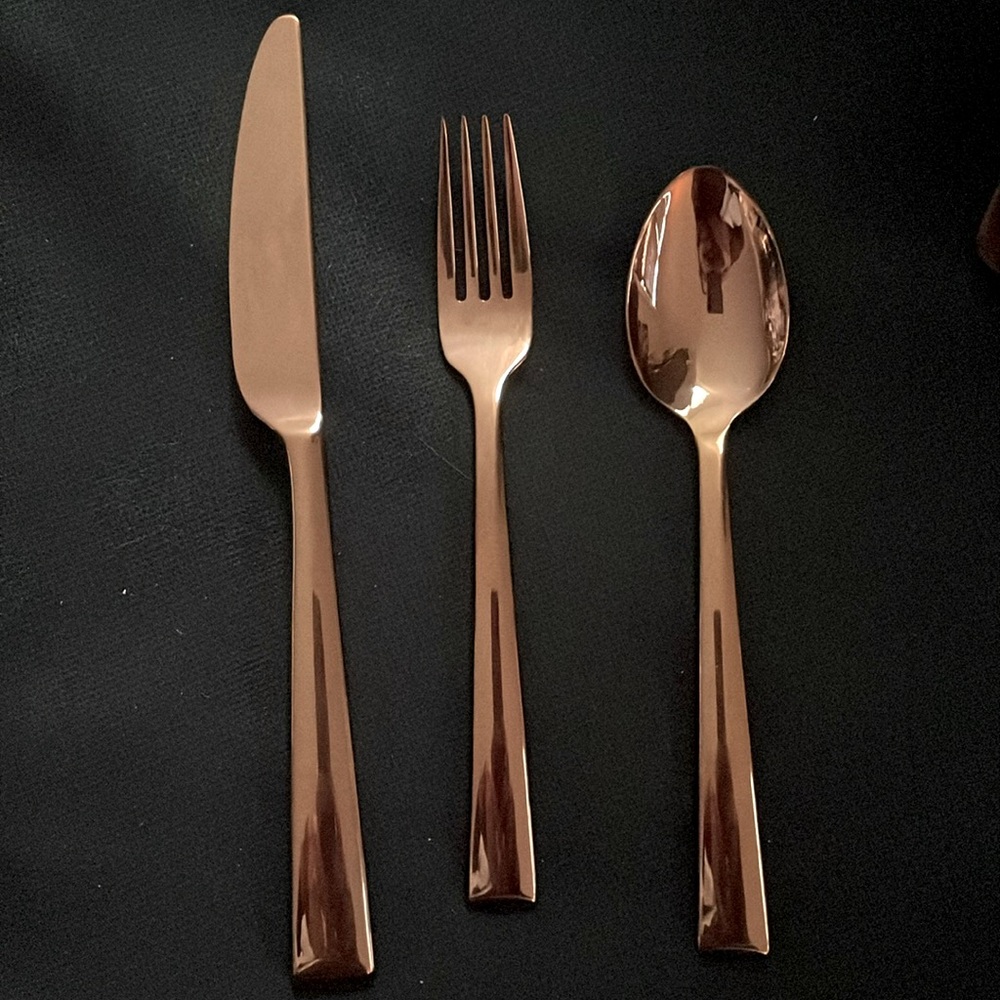 Lenox Colebrook 18/10 copper place knife dinner fork and large table spoon NEW